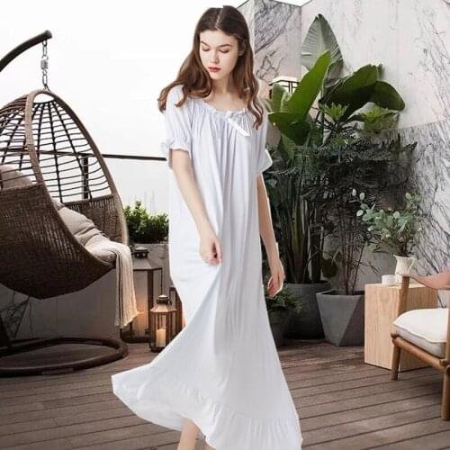 Plus Size Loose Nightgowns Women New Short Sleeve Cotton Nightdress Summer Long Dress Princess Style Students Nightshirt M-2XL