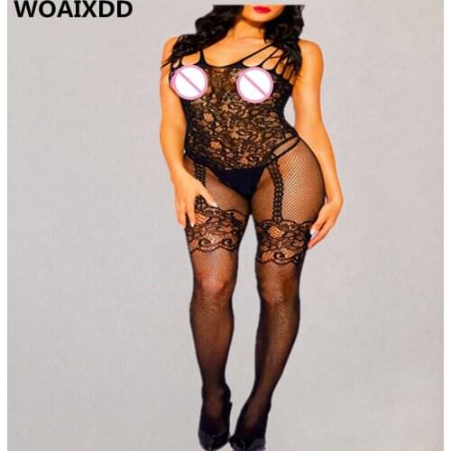 Sexy Bodystocking Underwear Open Crotch Lingerie Bodysuit Transparent Fishnet Porno Sex Women Crochless Teddy Erotic Sleepwear
