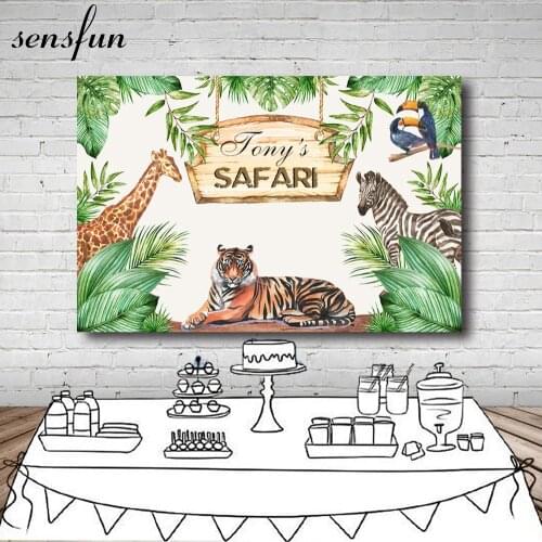 Sensfun Tiger Giraffe Zebra Safari Backdrop Jungle Birthday Party Backgrounds For Photo Studio Cartoon Vinyl 7x5FT