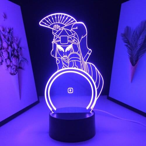 Shield Female Warrior 3D LED Lamp BLack Base Visual Illusion Home Decoration for Couple Childrens Festival Birthday Gifts