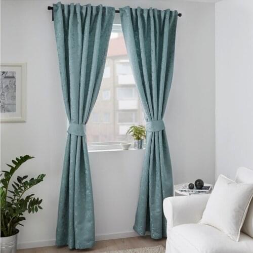 Blue pattern Curtain with tie 2 pieces 1.45x2.5m living room solid color curtain bedroom curtain custom curtain