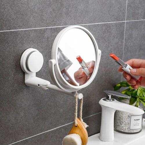 Bathroom Perforation-free Folding Round Makeup Mirror Wall-mounted Rotating Magnifying Mirror 2 Style Available Vanity Mirror