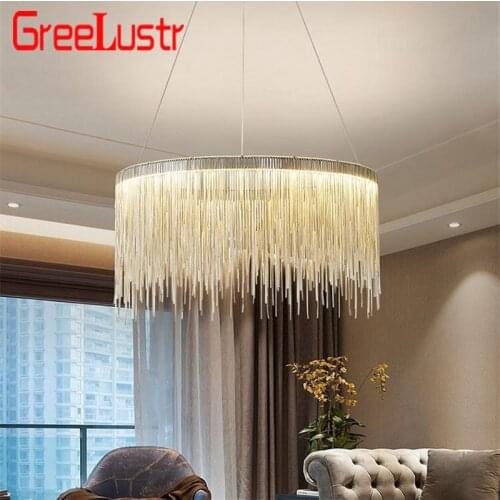 Modern atmosphere chain Led Pendant Lights Silver Round Tassels Lamp Aluminum Chain Hanging Lamp For Living Room Hotel Lustres
