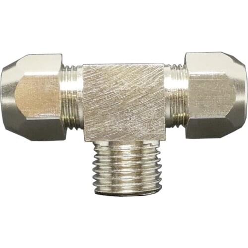 1/8" 1/4" 3/8" 1/2" BSPP Male Fit 6/8/10/12mm OD Tube Tee 3 Ways Compression Union Nickel Plated Brass Water Gas