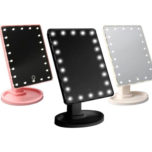 22 LED Light Makeup Mirror USB Touch Screen Tabletop Cosmetic Mirror Bright Adjustable Vanity Mirror Touch Dimmer Table Mirrors