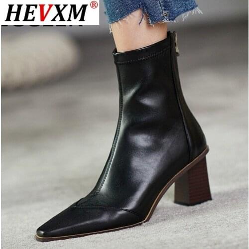 2020 PU Leather Autumn Winter Ankle Boots Zipper Ladies Pumps Square High Heel Women Shoes Size 35-40 Botas Mujer Botas Altas