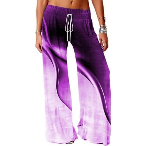 Women Pants Stylish Sports Pants Wide-leg Floor Length Soft Printed Floor Length Pants Women Trousers Wide-leg Women Trousers