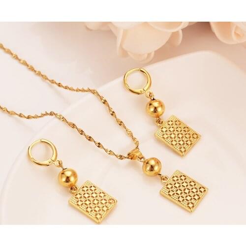 Gold Dubai indiaVintage African Beads Jewelry Sets for Women Fashion Square Charms Necklace Earrings Wedding Jewelry Sets Gift