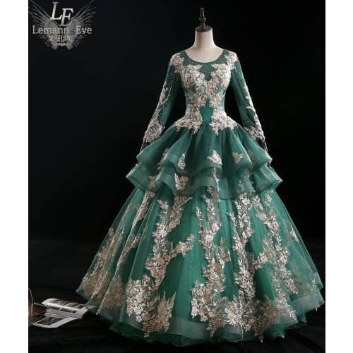 100%real green embroidery beading rococo ball gown long dress vintage medieval dress Renaissance princess Victoria dress