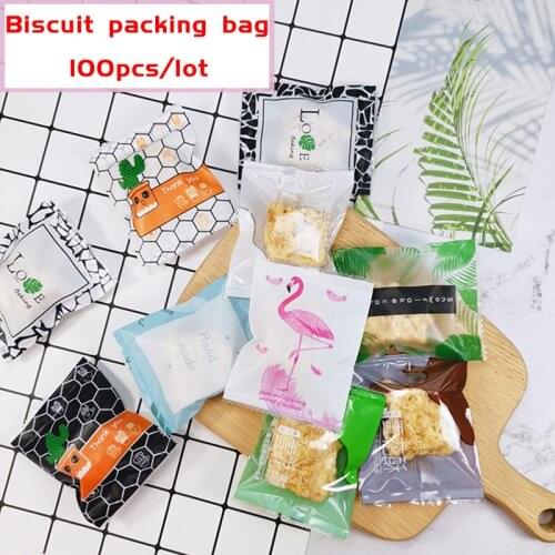 100pcs/lot Cookies Bag Candy Handmade Baking Food Pack Living Decor Homemade Nougat Biscuit Party Wedding Sack Food Packing Bags