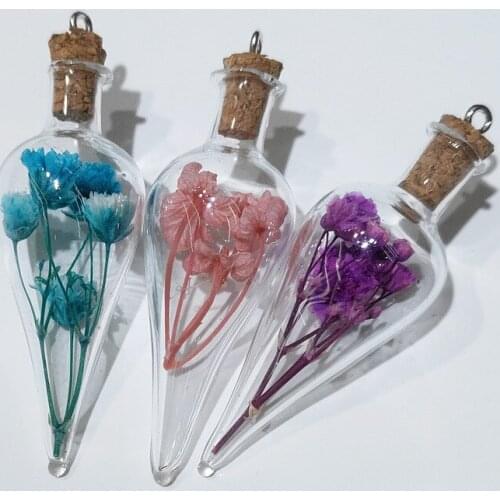 20x60mm Popular Fashion Transparent Glass Dry Flower Earrings Pendant Necklace Pendant Jewelry DIY Accessories Gifts for Women