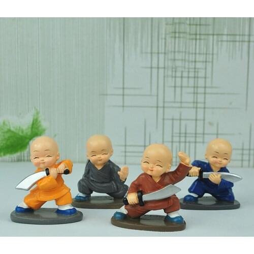 4 pcs/lot shaolin temple kungfu Brandish sword Buddha Monk Resin Figurine Crafts Home Decorative Ornaments Crafts Creative
