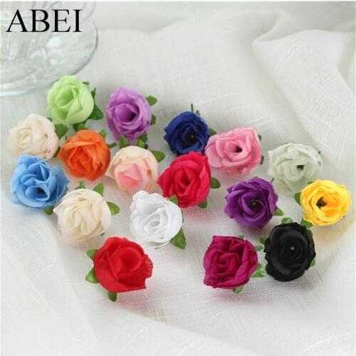 50pcs/lot 3cm Mix Colors Small Rose Flower Head Mini Artificial Silk Fabric Penoy flower DIY Wreath Wedding Party Decoration