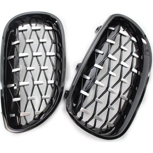 2Pcs/Set Car Racing Grill For BMW E60 E61 5 Series Diamond Front Kidney Grille Meteor Style Grill Chrome Car Accessories