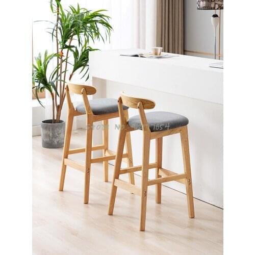 Solid wood bar stools modern minimalist home backrest bar stools bar stools high stools Nordic milk tea shop front desk chairs