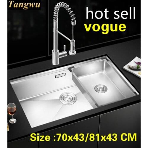 Free shipping Household kitchen manual sink single trough high quality food-grade 304 stainless steel hot sell 70x43/81x43 CM