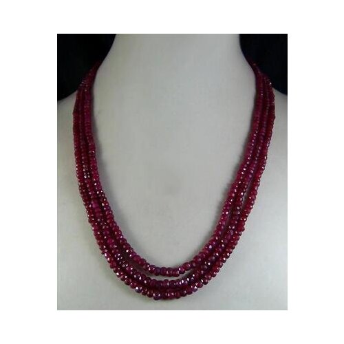 FREE shipping>>> >>Natural 2x4mm Natural Ruby Faceted Beads Necklace 3 Strand 17"-19"AAA