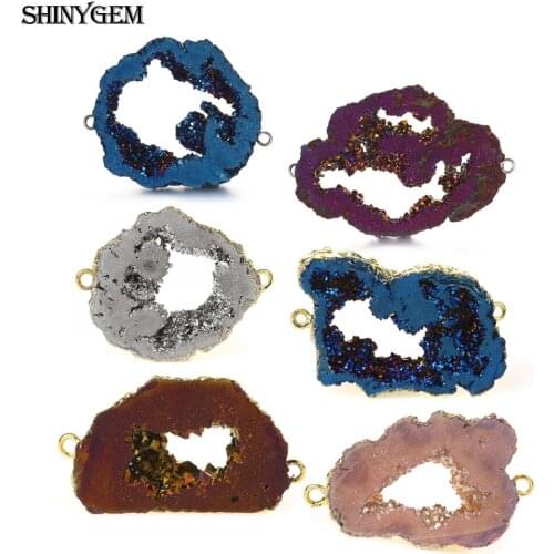 ShinyGem Irregular Natural Crystal Druzy Slice Connector Charms Gold Plating Minerals Geode Stone Connector DIY Jewelry Making