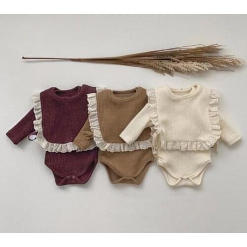 2021 New Baby Girl Solid Bodysuit With Cotton Lace Bib Vest Cute Infant Jumpsuit Cotton Toddler Clothes Autumn Newborn Onesie