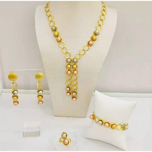Flower Copper Trendy New Arrivals Jewelry Sets Long Drop Earrings Pendant Lace Bracelet For Party Women Gift Italian Gold