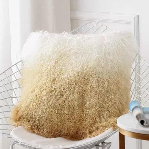 CX-D-04 Super Soft Plush Seat Cushion Cover 45x45cm Real Mongolian Lamb Fur Chair Pillow Cover