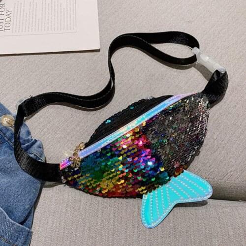 Kids Sequin Fanny Pack Sequins Fashion Belt Bag Shiny Mermaid Waist Pack Children Cartoon Chest Bag Outdoor Travel Phone Pouch