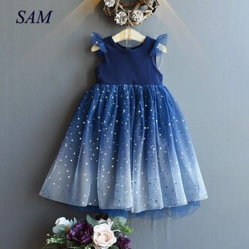 2020 Kids Petal Sleeve Dress for Girls Princess Party Costumes Gradient Dress for Kids Girls Children Sequins Tutu Dresses