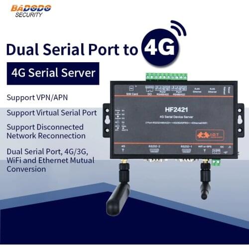 Double serial port RS232 RS485 RS422 to Ethernet WiFi 4G LTE 3G GPRS Network Converter server device HF2421 Modbus TCP protocol