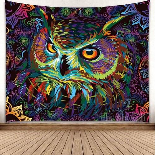 Hippie Bohemian Psychedelic Owl Animal Tapestry Wall Hanging Indian Mandala Floral