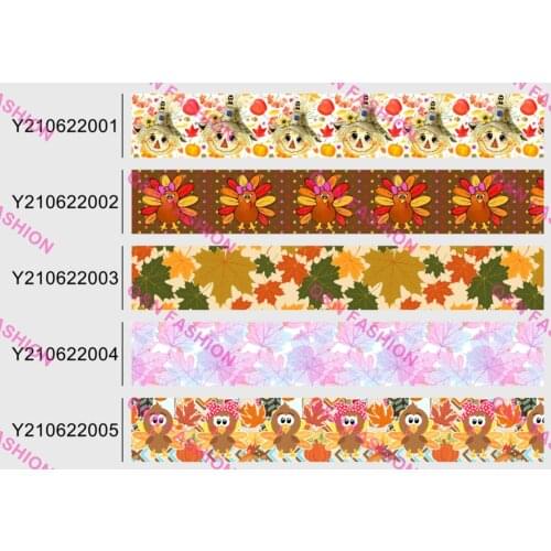 16mm~75mm Thanksgiving Turkey Printed Grosgrain Ribbon Bows Accessories DIY Material Craft Supplies Holiday Decorations