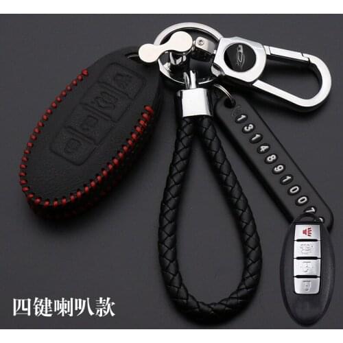 Leather Key Case for Nissan Altima Maxima Sentra Teana 2007-2012 Smart Remote 4 Buttons Fob Skin Cover Holder