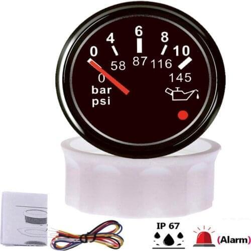 52mm Car Boat Engine Oil Pressure Gauge 0~5Bar/ 0~10Bar for 0-184 Ohm Signal Oil Pressure Indicator with Alarm Light