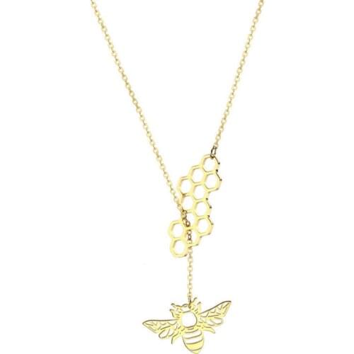 Cute Insect Stainless Steel Necklace rose Gold silver Color Honeycomb Bee Animal Charm Necklace Choker for Women Christmas Gift