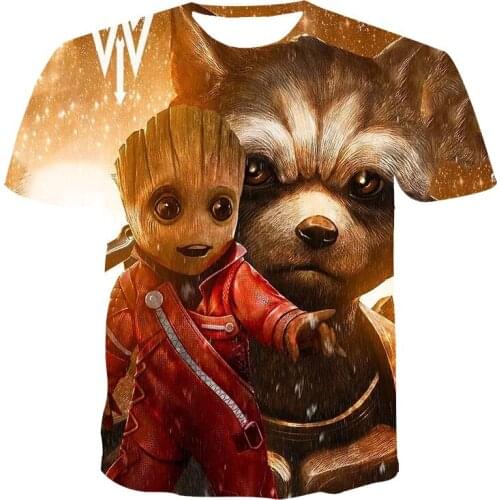 Cute Baby Groot Bear Hip Hop T-shirt Fun Guardian of the Galaxy Groot Summer Unisex 3D Printed T shirt Children Casual Tshirt