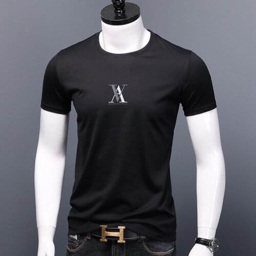 2021 Summer New 100% Cotton Black Print T Shirt Men Causal O-Neck Short Sleeved T-Shirt Male Slim Fit Tops