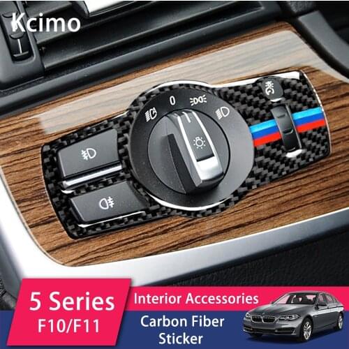 Carbon Fiber Car Interior Headlight Switch Cover Trim Stickers For BMW 5 Series F10 F07 F01 F25 F26 Auto Styling Accessories