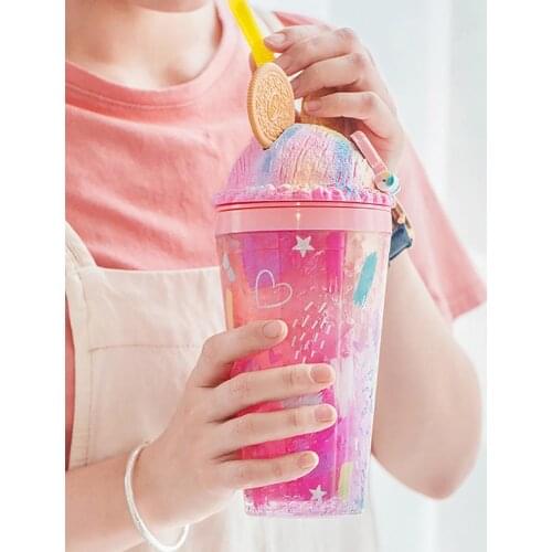 New 480ml Crushed Ice Cup Double Layer Large Capacity Mouse Head Shaped Plastic Cute Creative Water Cup Double-layer plastic cup