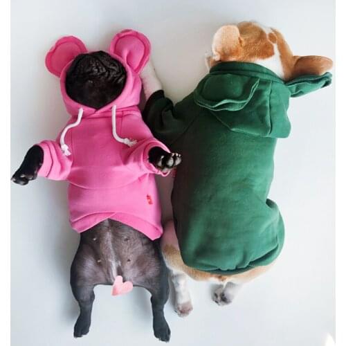 Pug Clothes French Bulldog Clothing Frenchie Dog Owner Hoodie Sweatshirt Coat Winter Pet Outfit with Cute Ear Schnauzer Costume