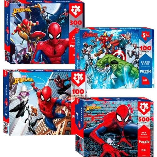 Disney Marvel Spiderman Iron Man Hulk Puzzle Avengers Movie Poster Puzzle Childrens Paper Puzzle 100/200/300 Pieces Boxed