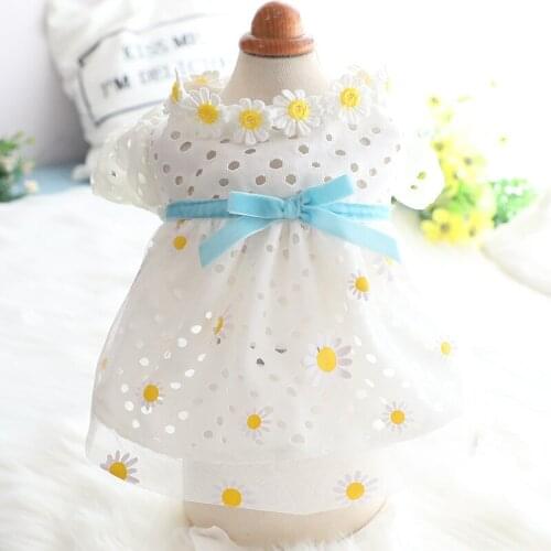 Daisy Dress Pet Dog Clothes Thin Clothing Dogs Skirt Super Small Mascotas Cute Hollow Chihuahua Print Summer White Girl Mascotas