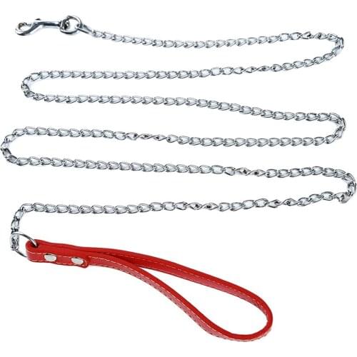 Durable Anti-Bite Metal Dog Chain Lead For Small Medium Large Dog Chain Leash Handle Leads PU Leather Iron Chain Pet Accessories