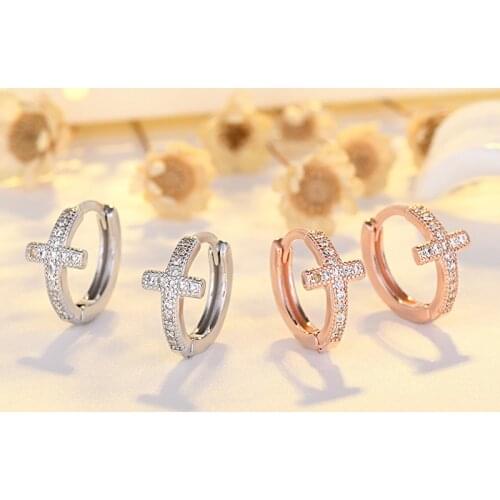Luxury Womens Zircon Hoop Earrings Fashion Cross Rose Gold Engagement Party Accessories Ears Buckle 2021 Korean Fashion Jewelry
