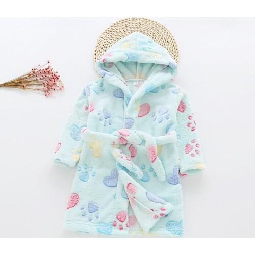 Long Sleeve Hooded Winter Childrens Bathrobe Nightgown Toddler Baby Boys Girls Cartoon Bathrobes Flannel Night-Robe Sleepwear