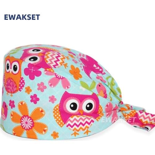 High Quality Unisex Frosted Hat Adjustable Pure Cotton Sweat Absorbent Elastic Scrub Cap Headwear lab pet Pharmacist work cap