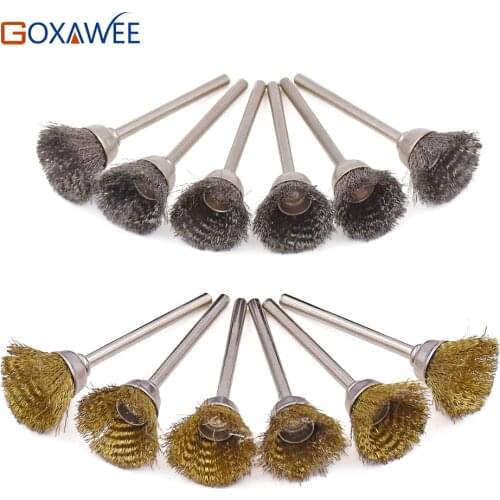 GOXAWEE 10PCS Steel Brass Wire Brush Polishing Wheels Abrasive Tools For Dremel Tools Accessories Cup Brush Rotary Tools