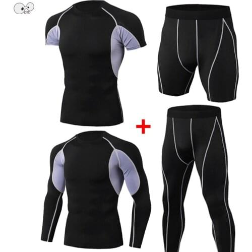 Dry Fit 4 Pcs Mens Compression Sports Suit Gym Fitness Tracksuit Clothing Jogging Sportswear Exercise Workout Tights Running Set