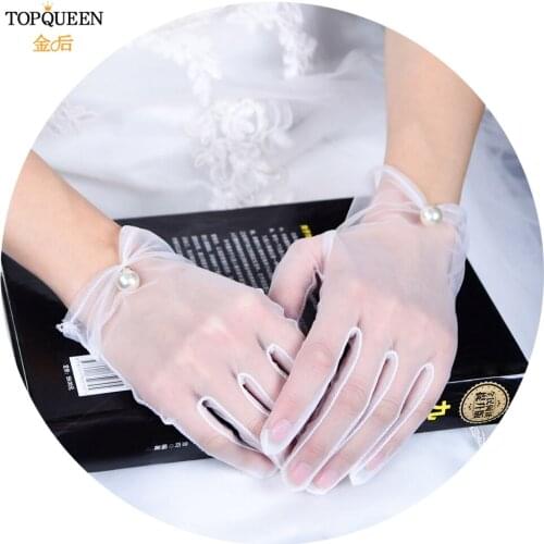 TOPQUEEN M03-A Elegant Bride Gloves Pearl Ladies Gloves Finger Evening Prom Stage Lady White Pearl Bridal Gloves Wedding Gift