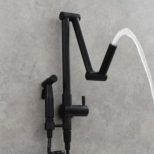High Brass Filler Tap Wall Mounted Kitchen Faucet Cold and Hot Water Folding Spout Black Chrome Nickel Mixer Taps