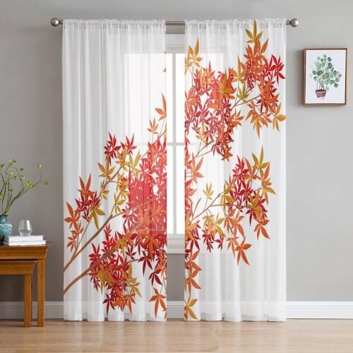 Plant Red Maple Leaf Branch Modern Tulle Curtains for Living Room Bedroom Home Kitchen Window Sheer Curtains
