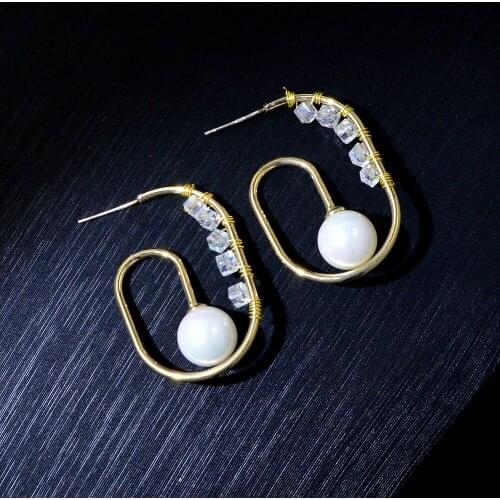 CINDY XIANG Elegant Big Pearl Earrings For Women Gold Geometric Long Drop Dangle Earrings Romantic Wedding Party Jewelry Gift